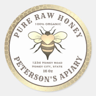 Vintage gold bee honeycomb honey jar classic round sticker