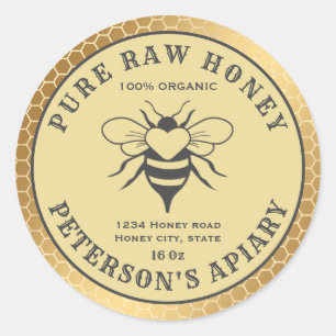 Vintage gold bee logo honeycomb honey jar classic  round sticker
