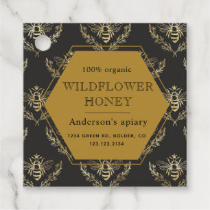 vintage gold bee queen apiary monogram honey jar favour tags
