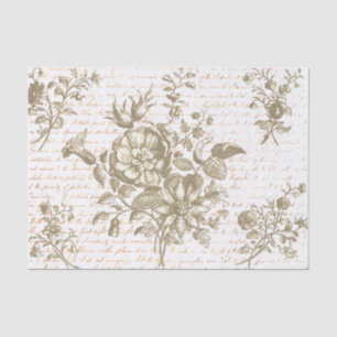 Vintage Gold Beige Floral and Script Tissue Paper