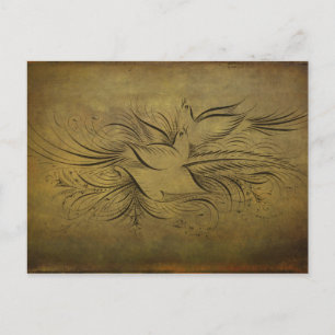 Vintage Gold Birds Line Drawings Postcard