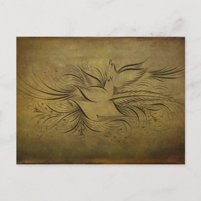 Vintage Gold Birds Line Drawings Postcard (Front)