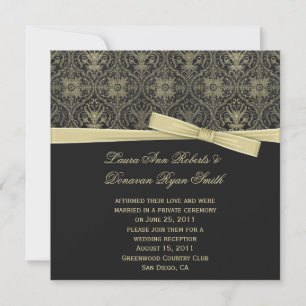 Vintage Gold Black Damask Post Wedd Invitation