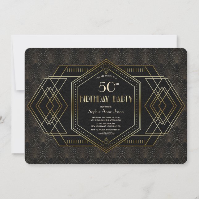 Vintage Gold Black Great Gatsby Birthday Party Invitation (Front)
