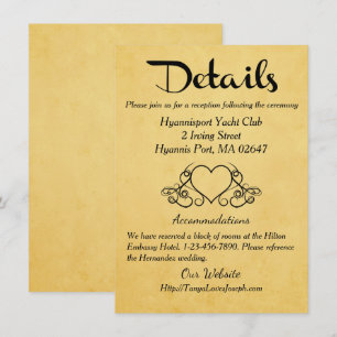 Vintage Gold & Black Hearts Details / Directions Invitation