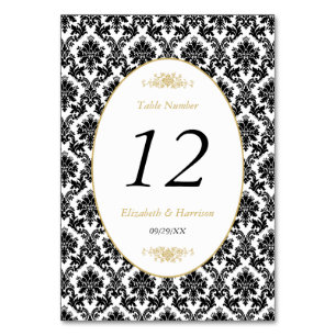 Vintage Gold Black & White Damask Weddin Table No. Number