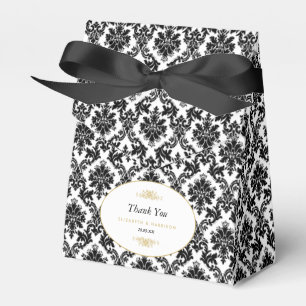 Vintage Gold Black & White Damask Wedding Favour Box