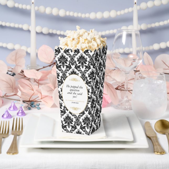 Vintage Gold Black & White Damask Wedding Favour Box (Wedding)