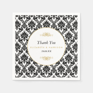 Vintage Gold, Black & White Damask Wedding Napkin