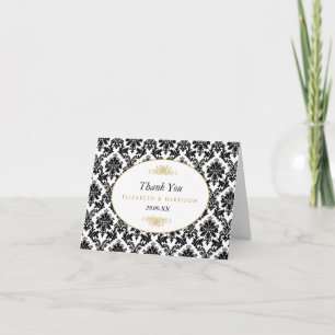 Vintage Gold Black & White Damask Wedding Thank Thank You Card
