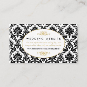 Vintage Gold, Black & White Damask Wedding Website Enclosure Card