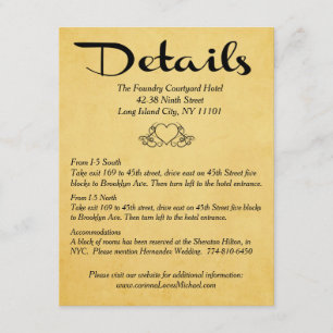 Vintage Gold & BlackHearts Details / Directions Enclosure Card