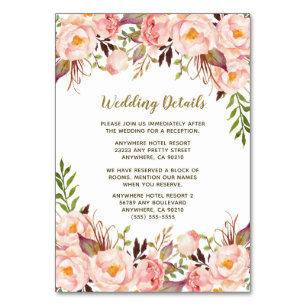 Vintage Gold Blush Pink Peony Wedding Insert Cards