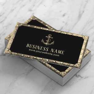 Vintage Gold Boat Anchor Metal Framed Black Business Card