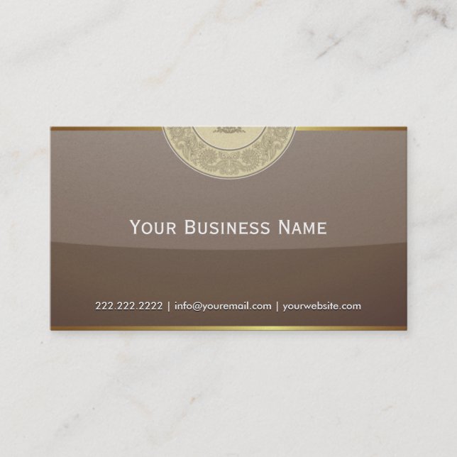 Vintage Gold Border Brown Glass Business Card (Front)
