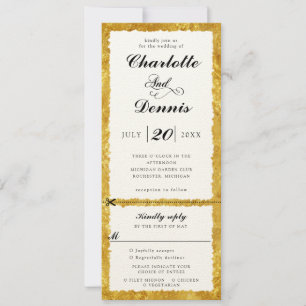 Vintage gold border wedding inv w rsvp attached invitation