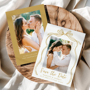 Vintage Gold Bow 2 Photo Wedding Save The Date