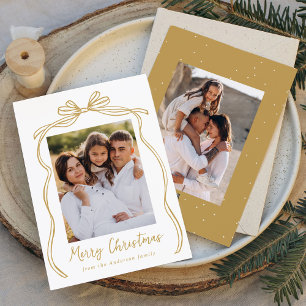Vintage Gold Bow Merry Christmas 2 Photo Holiday Card