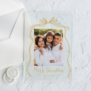 Vintage Gold Bow Merry Christmas Photo Acrylic Invitations