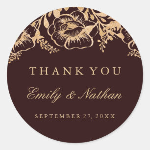 Vintage Gold Burgundy Floral Wedding Sticker
