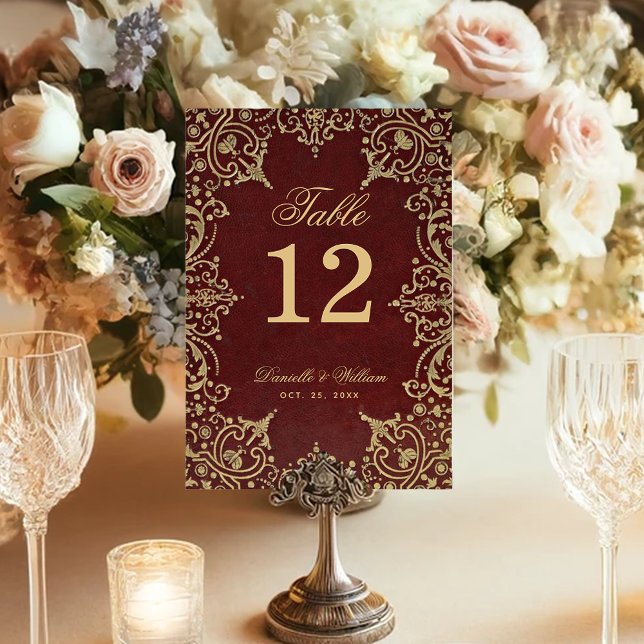 Vintage Gold Burgundy Red Elegant Wedding Table Number (Creator Uploaded)