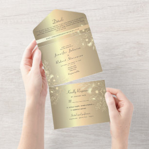 Vintage Gold Calligraphy Wedding All In One Invitation