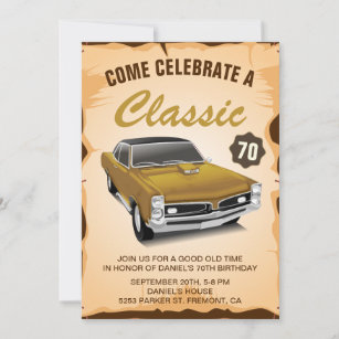 Vintage Gold Car Classic Birthday Invitation