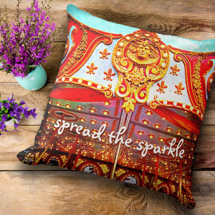 Vintage Gold Carousel Face Photo Spread Sparkle Cushion