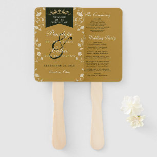Vintage Gold Chic Book Chapter Wedding Program Hand Fan