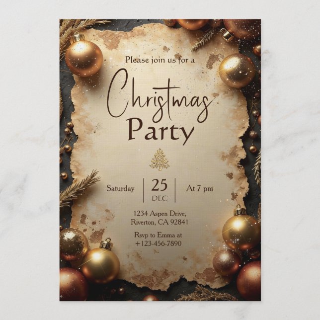 Vintage Gold Christmas Party Invitation (Front)