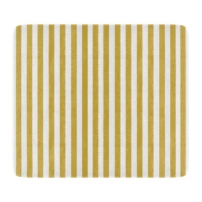 Vintage Gold Colour & White Stripes Striped Cutting Board (Front)