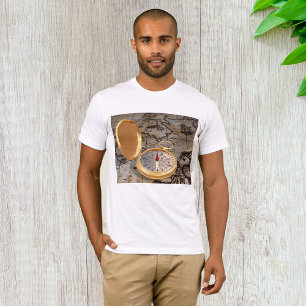 Vintage Gold Compass on Antique Pirate Map T-Shirt