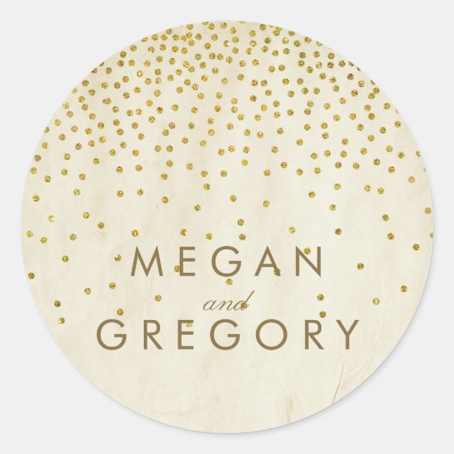 Vintage Gold Confetti Wedding Classic Round Sticker (Front)