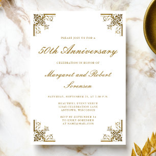 Vintage Gold Corners 50th Anniversary Invitation