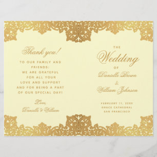 Vintage Gold Cream Elegant Folded Wedding Program