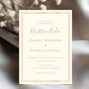 Vintage Gold Cream Ornament Nuestra Boda Wedding Invitation
