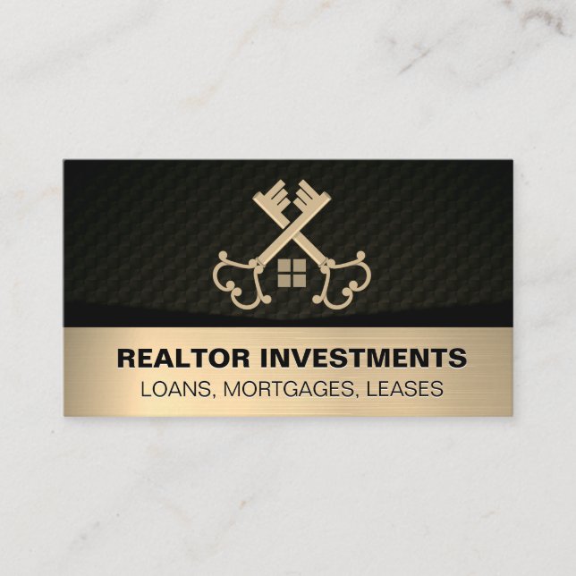 Vintage Gold Crossed Keys | Real Estate Business Card (Front)