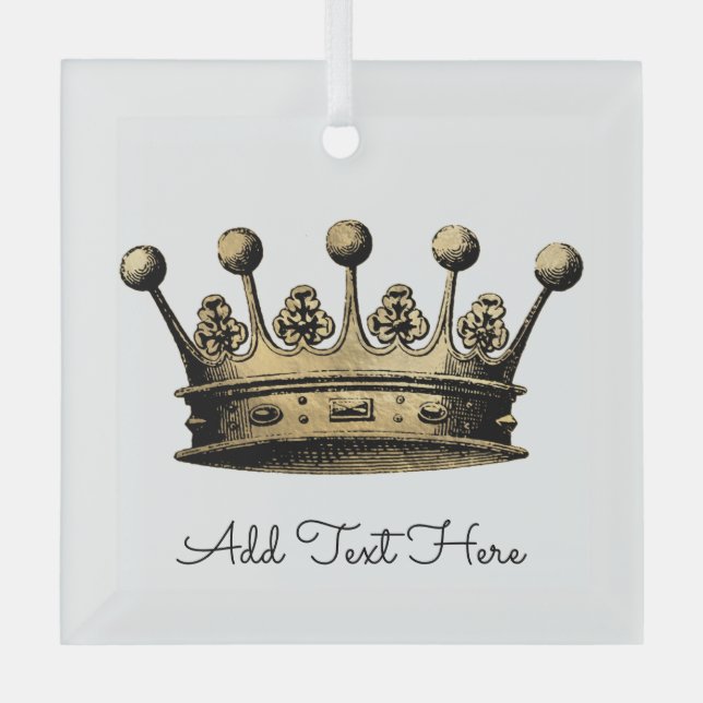 Vintage Gold Crown Custom Text Royalty Glass Tree Decoration (Front)