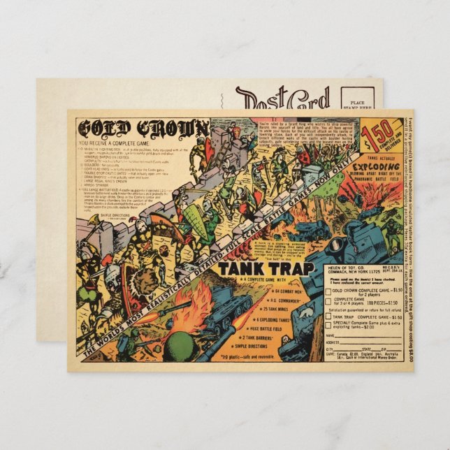 Vintage Gold Crown Toy Ad Postcard (Front/Back)