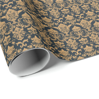 Vintage Gold Damask Floral Seamless Pattern. Wrapping Paper