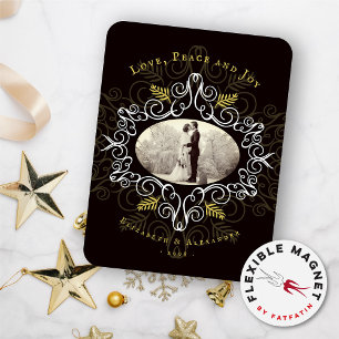 Vintage Gold Deco Festive Foliage Holiday Photo Magnet