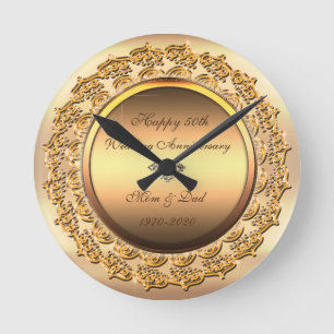 Vintage Gold  Diamond 50th Wedding Anniversary Round Clock