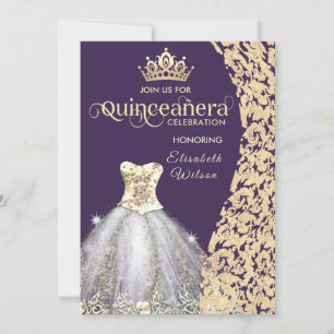 Vintage gold dress damask  tiara Quinceañera   Inv Invitation