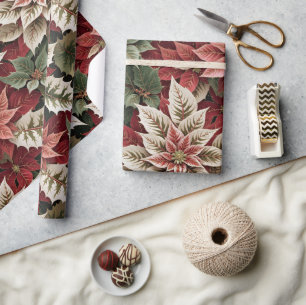 Vintage Gold-Dusted Christmas Floral Wrapping Paper