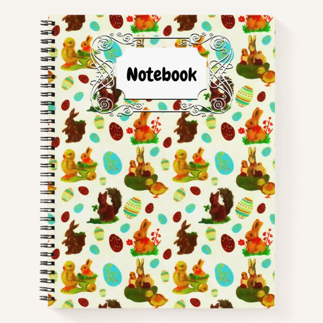 Vintage Gold Easter Eggs Garden Chicks Bunny Notebook (Front)