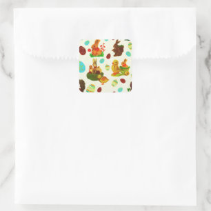 Vintage Gold Easter Eggs Garden Chicks Bunny Square Sticker
