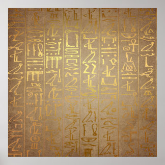 Vintage Gold Egyptian Hieroglyphics Paper Print