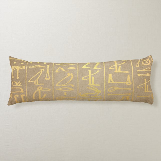 Vintage Gold Egyptian Hieroglyphics Paper Print Body Cushion (Front)