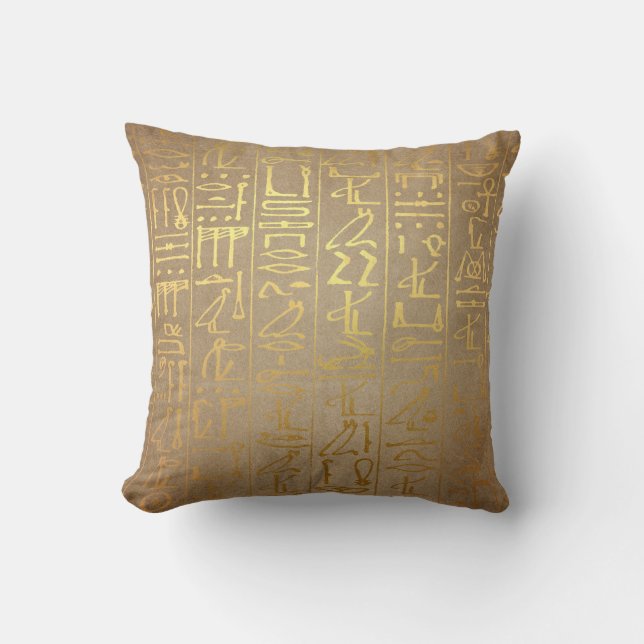 Vintage Gold Egyptian Hieroglyphics Paper Print Cushion (Front)