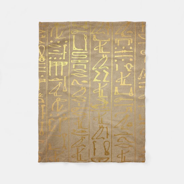 Vintage Gold Egyptian Hieroglyphics Paper Print Fleece Blanket (Front)